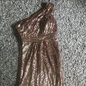 One-shoulder sequin rose gold formal dress
